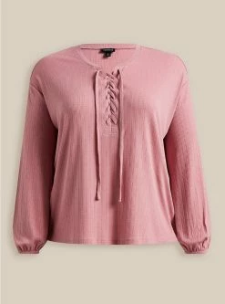 TORRID Texture Jersey Lace-Up Drop Shoulder Top -Cheap Torrid Shop 19553533 00004 flat