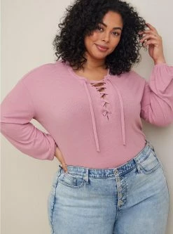 TORRID Texture Jersey Lace-Up Drop Shoulder Top