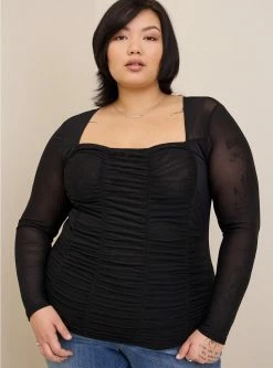 TORRID Stretch Mesh Shirred Bodice Crop Top