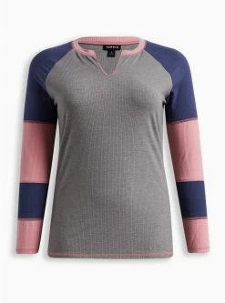 TORRID Rib Color Block Raglan Top -Cheap Torrid Shop 19553766 00113 flat