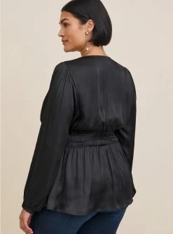 TORRID Peplum Satin Smocked Waist Top -Cheap Torrid Shop 19554049 00684 av2