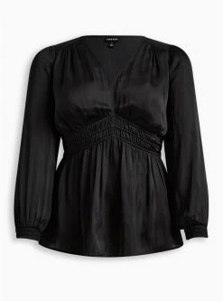 TORRID Peplum Satin Smocked Waist Top -Cheap Torrid Shop 19554049 00684 flat
