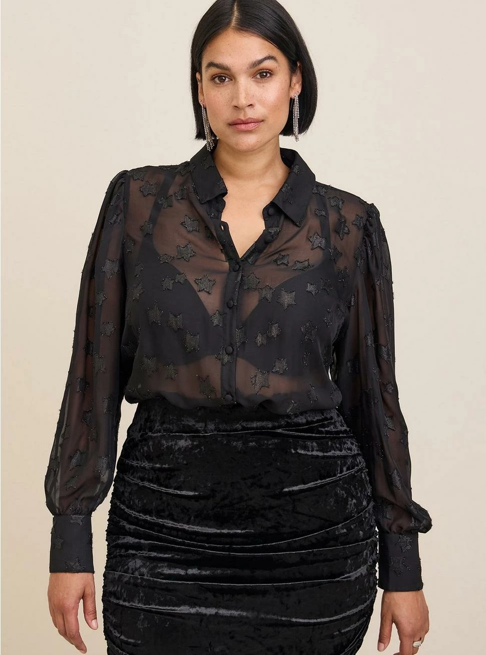 TORRID Madison Lurex Stars Button Up Long Sleeve Shirt 3 TORRID Madison Lurex Stars Button Up Long Sleeve Shirt