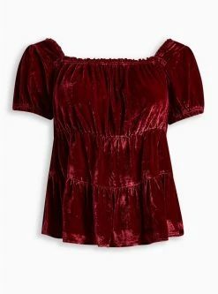 TORRID Babydoll Velvet Tiered Top -Cheap Torrid Shop 19554123 04912 flat