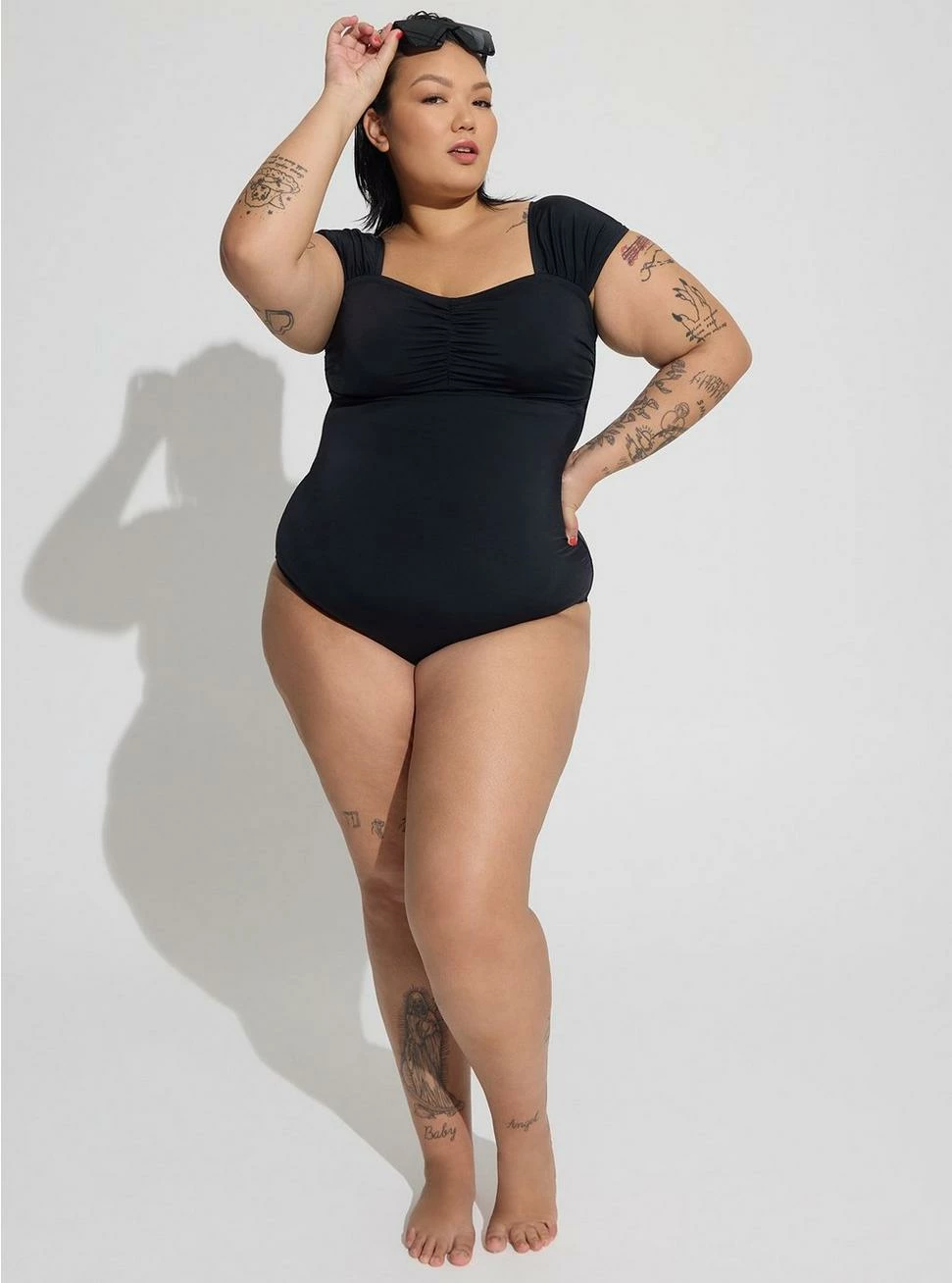 TORRID Wireless Ruched Cap Sleeve One Piece Swimsuit 4 TORRID Wireless Ruched Cap Sleeve One Piece Swimsuit - Image 2