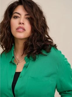 TORRID Rayon Slub Drop Shoulder Button-Front Shirt -Cheap Torrid Shop 19640055 01353 av3