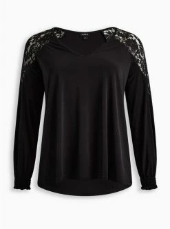 TORRID Studio Knit Lace Shoulder Top -Cheap Torrid Shop 19659592 00684 flat