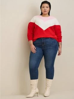 TORRID Relaxed Fit Super Soft Fleece Chevron Colorblock Lace Sweatshirt -Cheap Torrid Shop 19662032 00006 av1