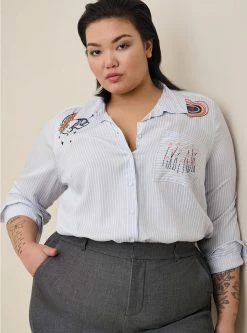TORRID Lizzie Rayon Twill Embroidered Button Up Long Sleeve Shirt