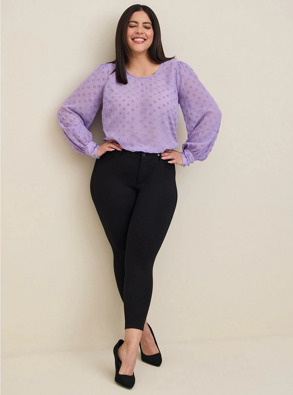 TORRID Chiffon Clip Dot Puff Sleeve Top 5 TORRID Chiffon Clip Dot Puff Sleeve Top - Image 3