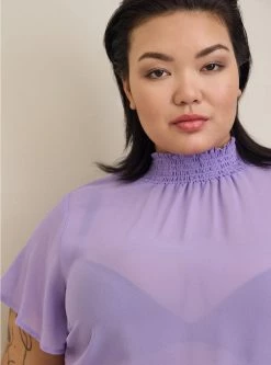 TORRID Chiffon Mock Neck Flutter Sleeve Top -Cheap Torrid Shop 19665650 10186 av3