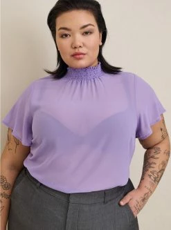TORRID Chiffon Mock Neck Flutter Sleeve Top