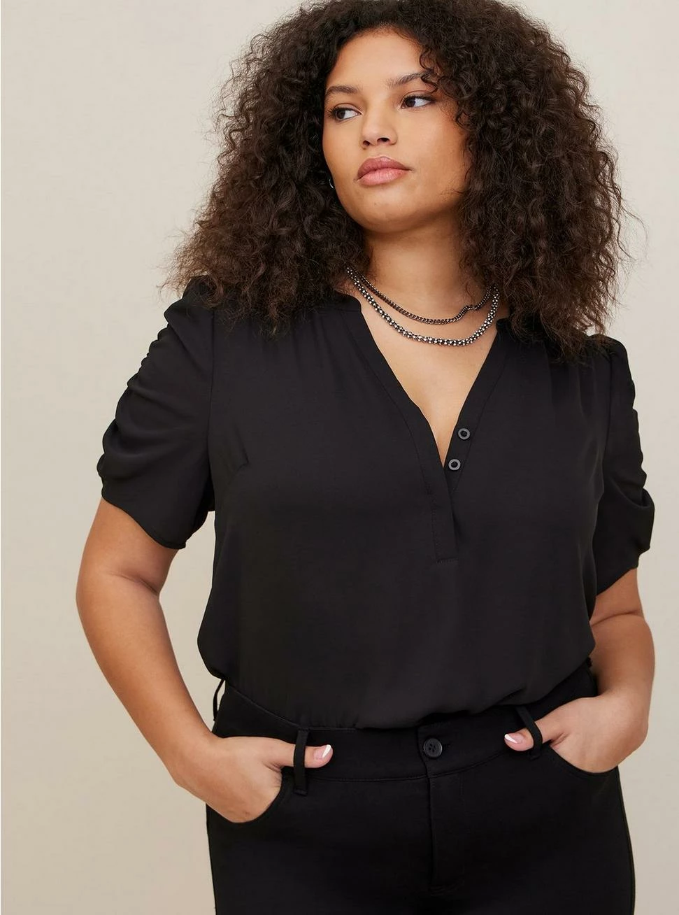 TORRID Harper Georgette Ruched Short Sleeve Blouse 4 TORRID Harper Georgette Ruched Short Sleeve Blouse - Image 2