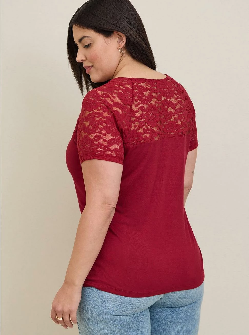 TORRID Super Soft Lace Mix Sweetheart Raglan Tee 4 TORRID Super Soft Lace Mix Sweetheart Raglan Tee - Image 2
