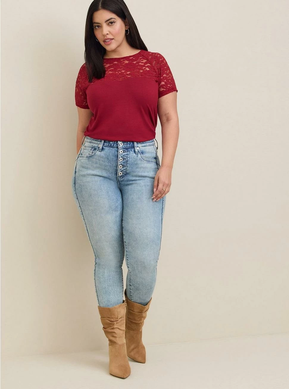 TORRID Super Soft Lace Mix Sweetheart Raglan Tee 5 TORRID Super Soft Lace Mix Sweetheart Raglan Tee - Image 3