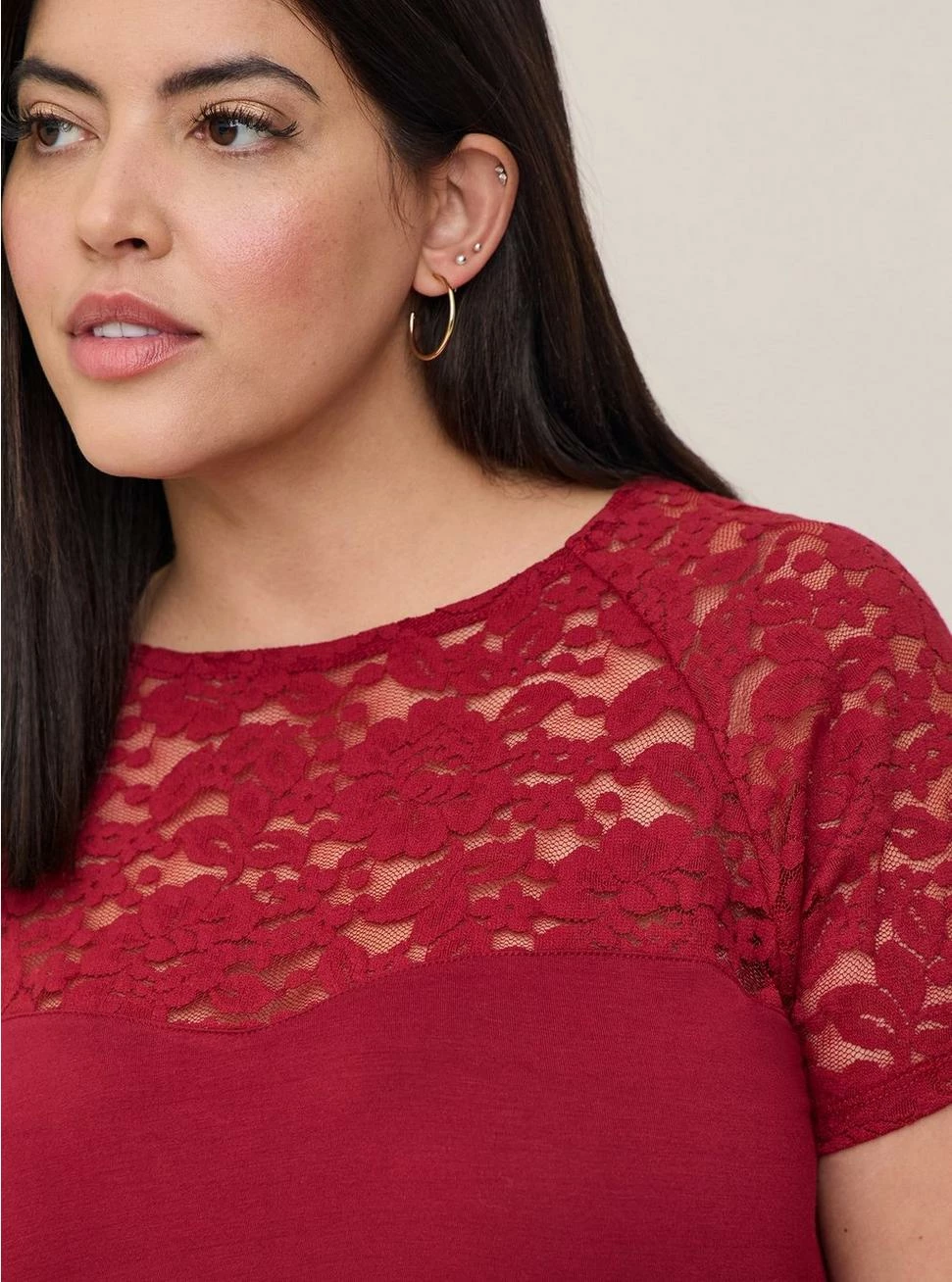 TORRID Super Soft Lace Mix Sweetheart Raglan Tee 6 TORRID Super Soft Lace Mix Sweetheart Raglan Tee - Image 4