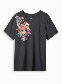 Null Floral Watercolor Classic Fit Heritage Slub Crew Neck Roll Sleeve Tee