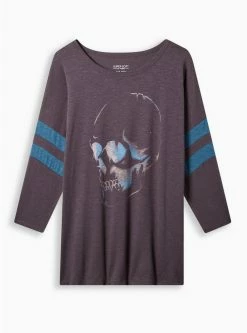 Null Skull Classic Fit Super Soft Slub Crew Neck Long Sleeve Drop Shoulder Tee