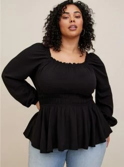 TORRID Rayon Slub Waist Detail Blouson Sleeve Top
