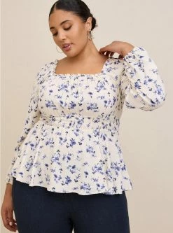 TORRID Rayon Slub Waist Detail Blouson Sleeve Top