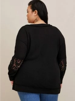 TORRID Waffle V-Neck Lace Inset Sweatshirt -Cheap Torrid Shop 19741929 00133 av2