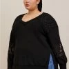TORRID Waffle V-Neck Lace Inset Sweatshirt -Cheap Torrid Shop 19741929 00133 hi