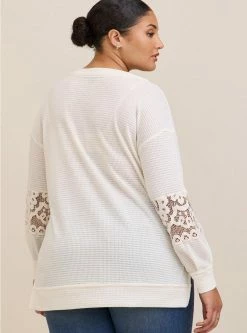 TORRID Waffle V-Neck Lace Inset Sweatshirt -Cheap Torrid Shop 19741929 00148 av2