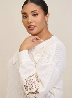 TORRID Waffle V-Neck Lace Inset Sweatshirt -Cheap Torrid Shop 19741929 00148 av3