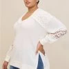 TORRID Waffle V-Neck Lace Inset Sweatshirt