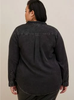 TORRID Lizzie Tencel Button Down Long Sleeve Shirt -Cheap Torrid Shop 40035316 08305 av2
