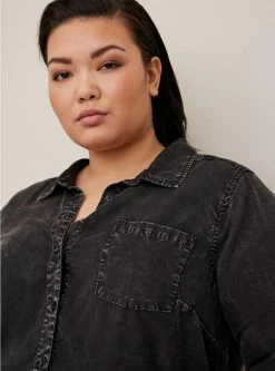 TORRID Lizzie Tencel Button Down Long Sleeve Shirt -Cheap Torrid Shop 40035316 08305 av3