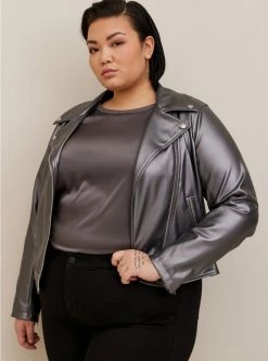 TORRID Faux Leather Metallic Moto Jacket