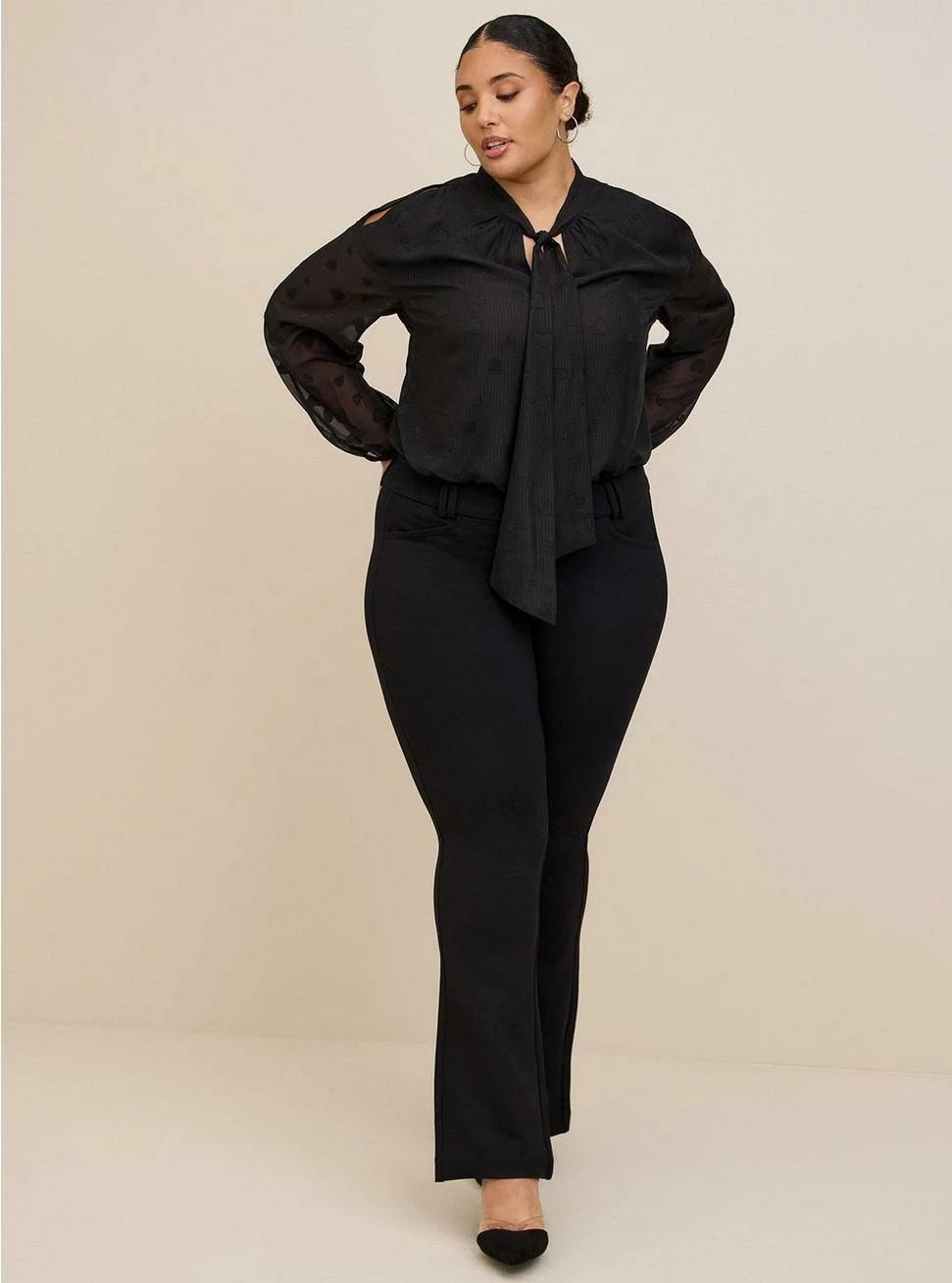 TORRID Clip Dot Tie Front Cold Shoulder Blouse 4 TORRID Clip Dot Tie Front Cold Shoulder Blouse - Image 2