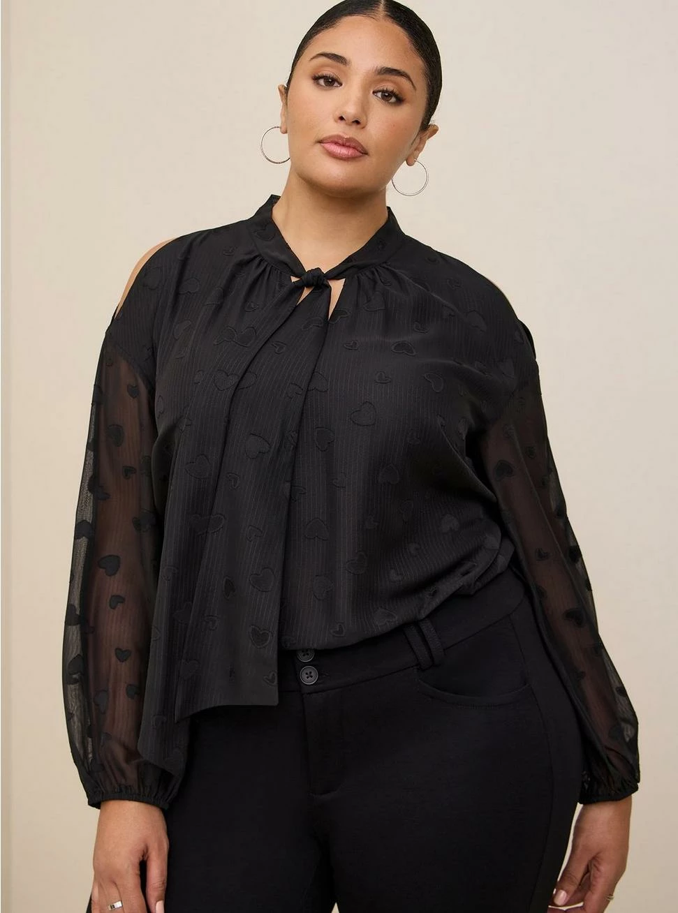 TORRID Clip Dot Tie Front Cold Shoulder Blouse 3 TORRID Clip Dot Tie Front Cold Shoulder Blouse