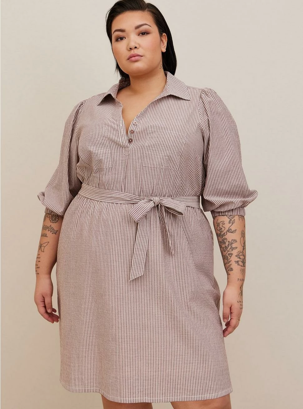 TORRID Mini Cotton Poly Blouson Sleeve Shirt Dress 4 TORRID Mini Cotton Poly Blouson Sleeve Shirt Dress - Image 3