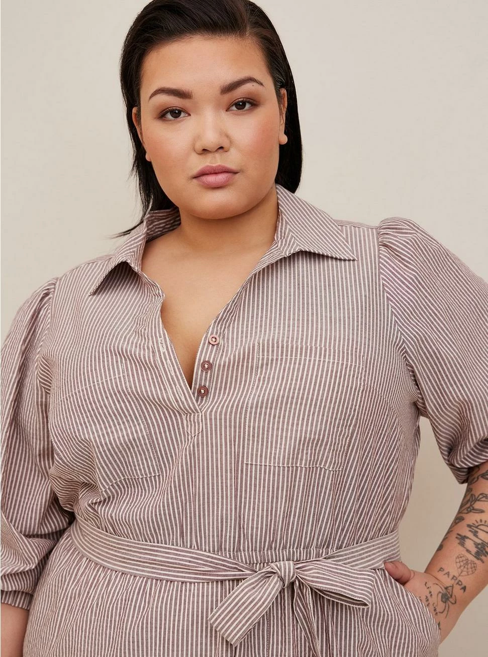 TORRID Mini Cotton Poly Blouson Sleeve Shirt Dress 5 TORRID Mini Cotton Poly Blouson Sleeve Shirt Dress - Image 4