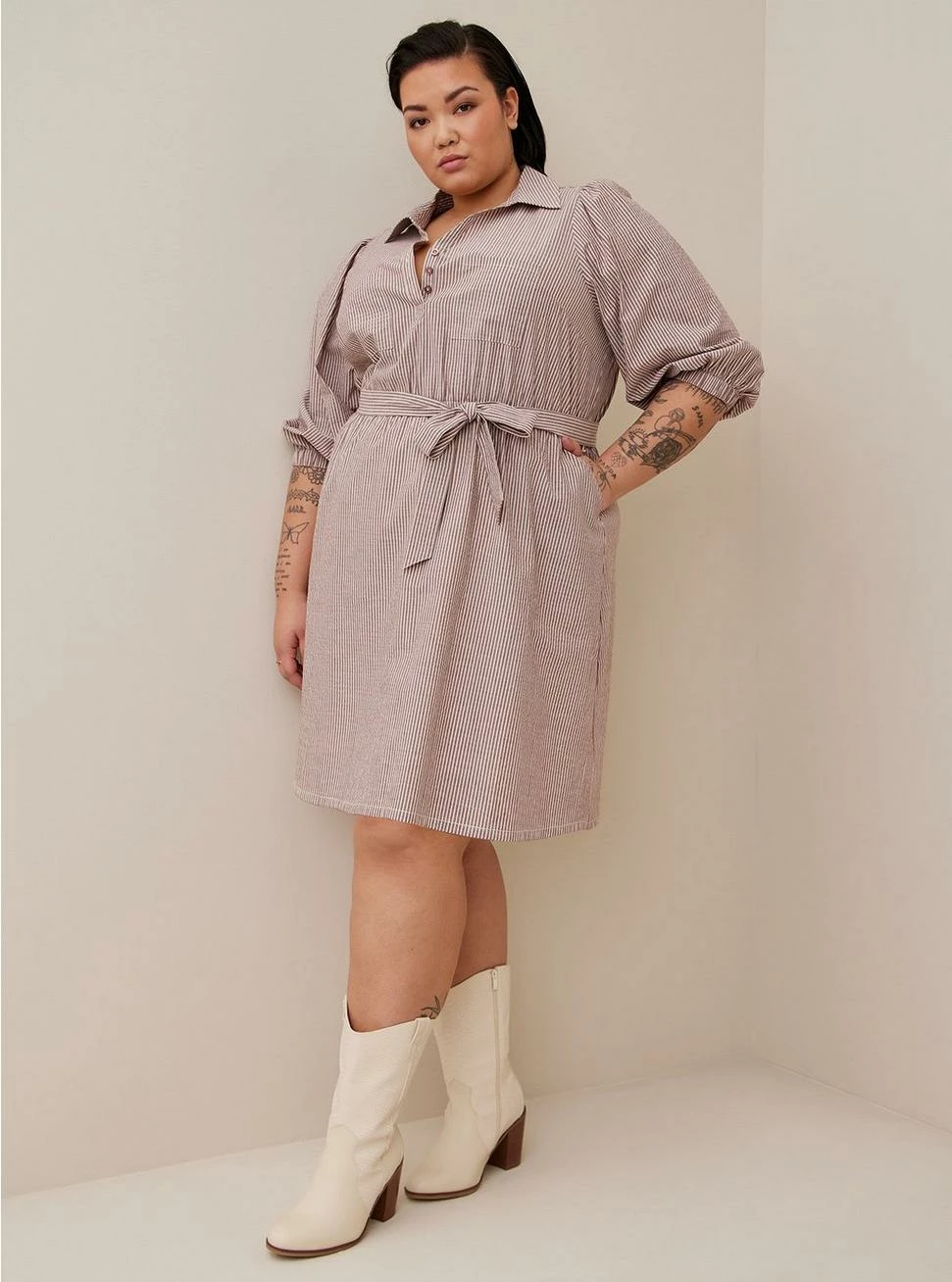TORRID Mini Cotton Poly Blouson Sleeve Shirt Dress 2 TORRID Mini Cotton Poly Blouson Sleeve Shirt Dress