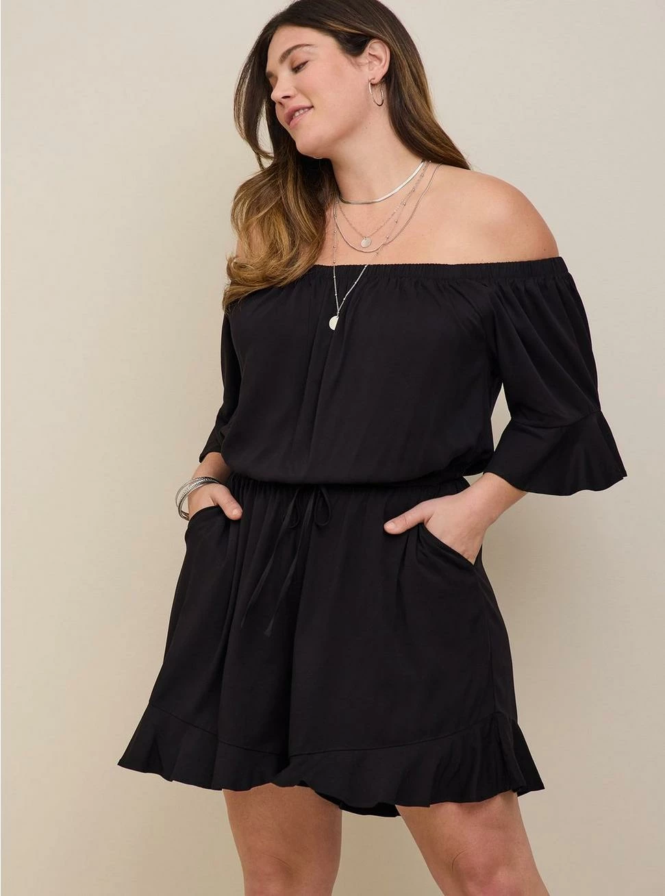 TORRID Stretch Challis Off-Shoulder Romper 3 TORRID Stretch Challis Off-Shoulder Romper