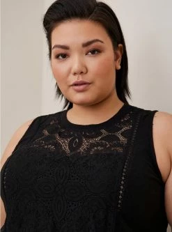 TORRID Cotton Modal Slub Lace Inset Mock Neck Tank -Cheap Torrid Shop 40060046 00684 av3