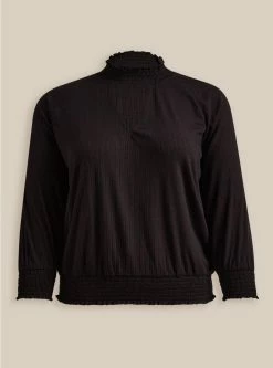 TORRID Textured Jersey Choker Neck Smocked Bottom Top -Cheap Torrid Shop 40060056 00684 flat