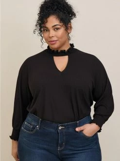 TORRID Textured Jersey Choker Neck Smocked Bottom Top
