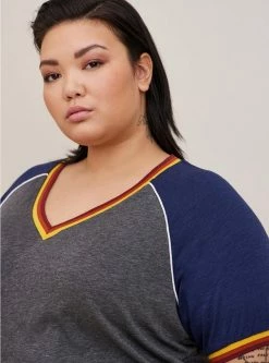 TORRID Super Soft Slub V-Neck Varsity Raglan Tee -Cheap Torrid Shop 40060084 06401 av3