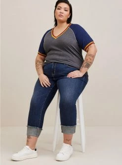 TORRID Super Soft Slub V-Neck Varsity Raglan Tee