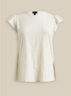 TORRID Knit Jacquard Crew Neck Flutter Sleeve Tee -Cheap Torrid Shop 40060121 10327 flat