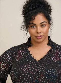 TORRID Georgette Button Front Smocked Collar Long Sleeve Blouse -Cheap Torrid Shop 40060298 08691 av3