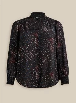 TORRID Georgette Button Front Smocked Collar Long Sleeve Blouse -Cheap Torrid Shop 40060298 08691 flat