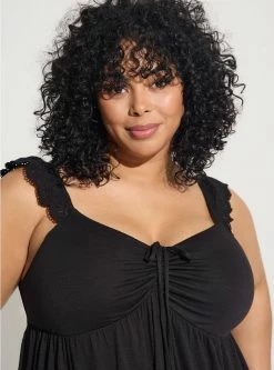 TORRID Slub Sweetheart Ruffle Eyelet Shoulder Tie Detail Tank -Cheap Torrid Shop 40065221 00684 av3