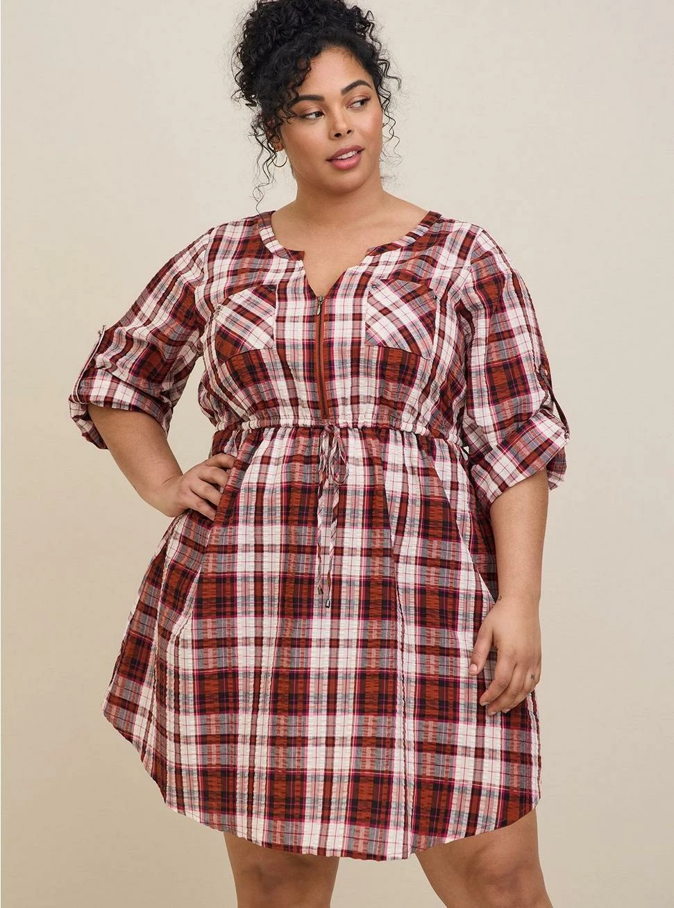 TORRID Mini Seer Sucker Zip-Front Shirt Dress 5 TORRID Mini Seer Sucker Zip-Front Shirt Dress - Image 3