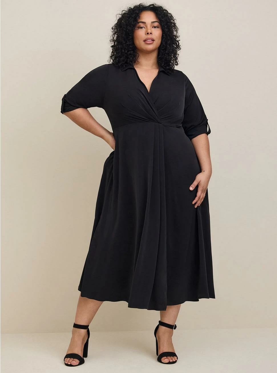 TORRID Midi Studio Crepe De Chine Collared Shirt Dress 3 TORRID Midi Studio Crepe De Chine Collared Shirt Dress