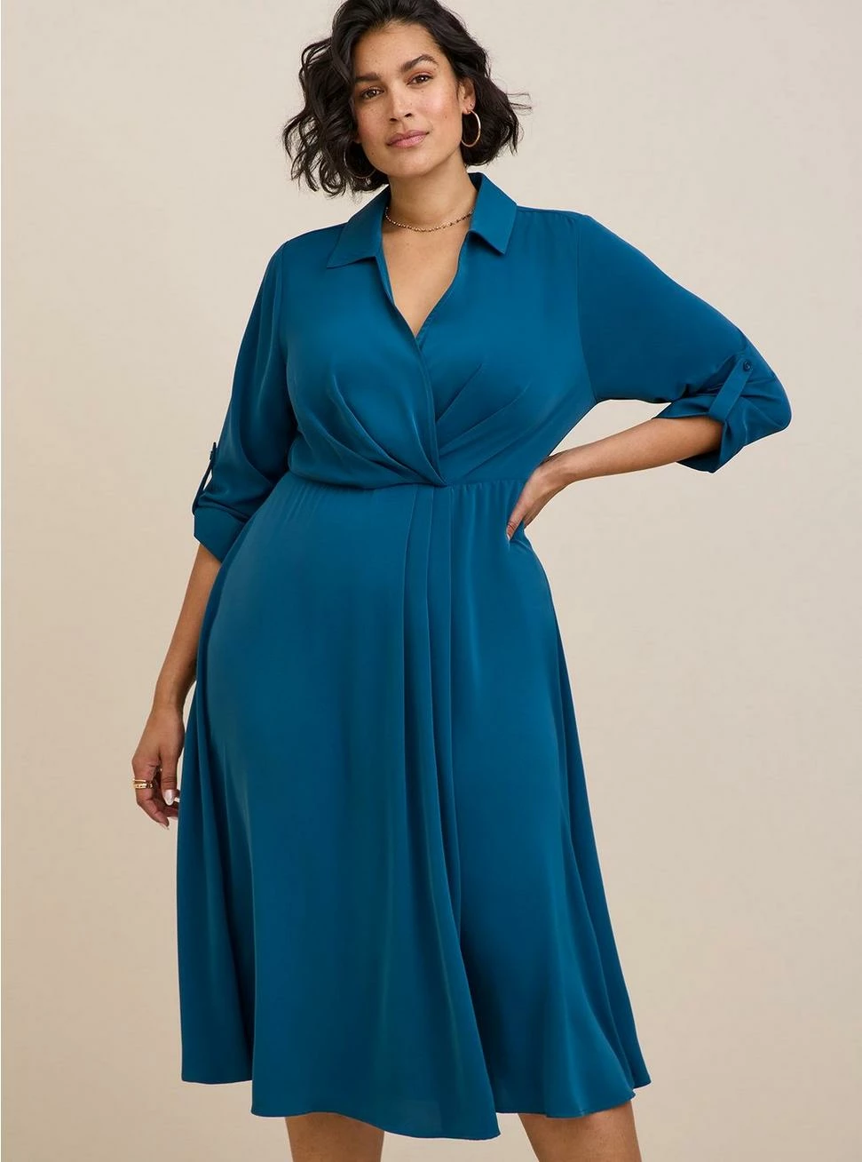 TORRID Midi Studio Crepe De Chine Collared Shirt Dress 5 TORRID Midi Studio Crepe De Chine Collared Shirt Dress - Image 3